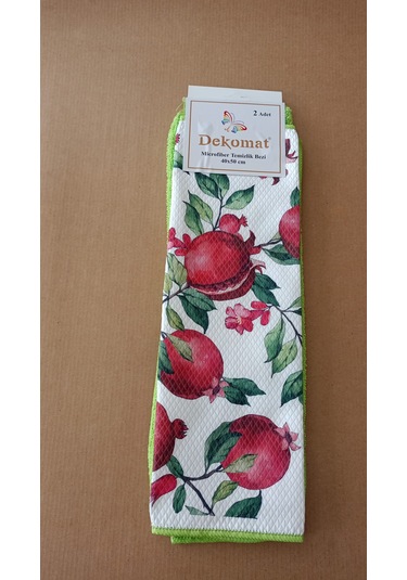 Microfiber Temizlik Bezi 40x50 Cm 2 Adet Nar Çiçeği Bir Adet Baskılı Bir Adet Naturel Yeşil