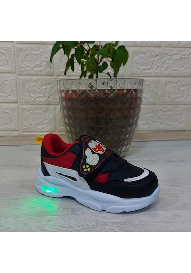 M.p One 3127 Işıklı Fuspetli Bebe Spor Ayakkabı Siyah - Kırmızı