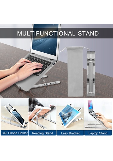 Qingmipy Alüminyum 6 Seviye Yükseklik Ayarlanabilir, Taşınabilir Katlanabilir, Soğutma Özelliği, 10-15.6 İnç Bilgisayar/tablet İçin Destek, Siyah