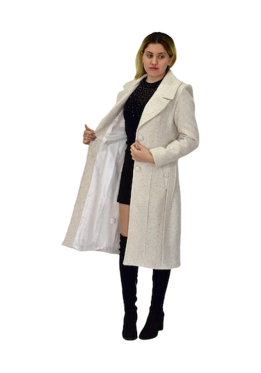 Kadın Pıtırcık Uzun Kaşe Kaban Bgl-st04121 Krem