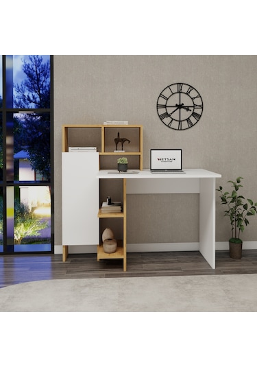 Arnetti Buğra Dolaplı Çalışma Masası Safirmeşe Beyaz Safirmeşe - Beyaz