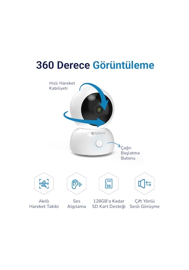 Hybrone Omni Wi-Fi Akıllı Kamera, Akıllı Hareket Takibi, Ses Algılama, Çift Yönlü Sesli Görüşme