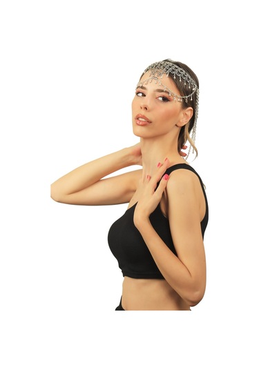 Labalaba Kadın Antik Gümüş Kaplama Zincir Detaylı Tasarım Saç Zinciri Gümüş