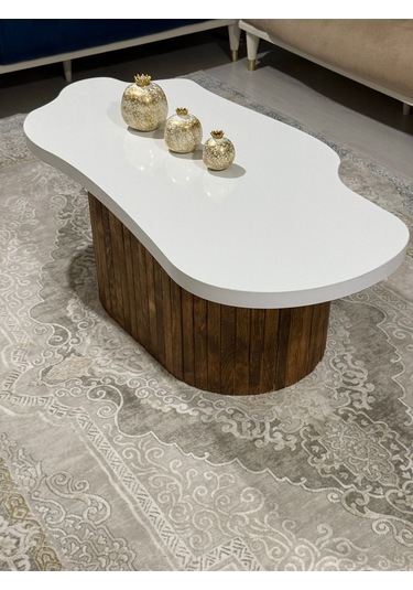 Asimetrik Bulut Model 120x60 Cm Kalın Kenarlı Orta Sehpa Kahverengi Orta Sehpa Kahverengi