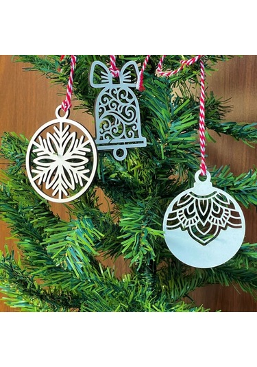 10 Parça Kırmızı Beyaz İpli Karışık Model Ahşap Yılbaşı Ağaç Süsü 4832