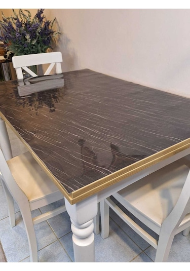 Kalın Pvc Masa Koruyucu 1.2 Mm Mika Örtü, 80 Cm En, Mermer Desen 32pvc-mrm6 Siyah