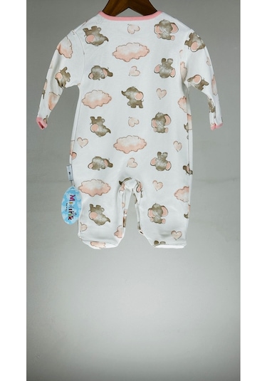 Sevimli Fil Patikli Çıtçıtlı %100 Pamuklu Kız Bebek Tulum 001