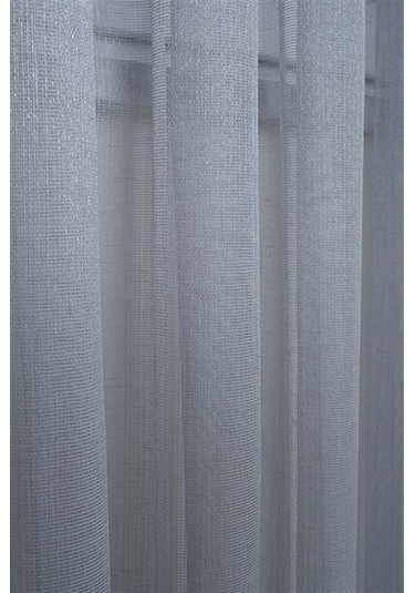 Damla Keten Görünümlü Leno Tül Perde Pilesiz Gri