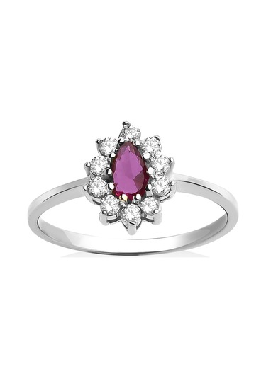 14 Ayar Mikron Altın Kaplama Kırmızı Taşlı Damla Halo Yüzük Vintage Still - Rs00118 Altın