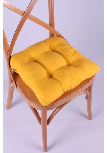 Altınpamuk Altınpamuk Lina Pofidik Sarı Sandalye Minderi Özel Dikişli Bağcık