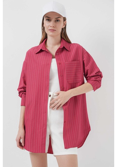 Gabria Tek Cep Arkası Uzun Gömlek Mercan