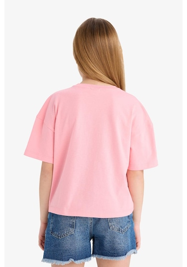 Defacto Kız Çocuk Relax Fit Bisiklet Yaka Basic Düz Kısa Kollu Tişört Z5095a625smpn323 Pembe