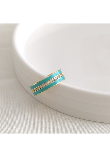 Xupıng Gold 14 Numaraya Kadar Ayarlanabilir Yeşil Mineli Yüzük Beyaz