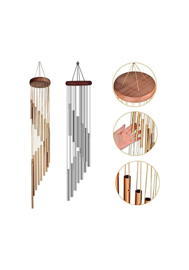 Altın 12 Tüp Rüzgar Çanı Çan Tüpleri Bahçe Ev Dekorasyonu