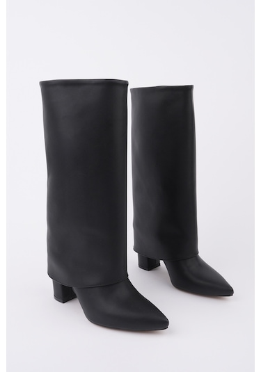 Muggo Rebeca Sivri Burun Kalın Topuklu Kadın Çizme - Siyah