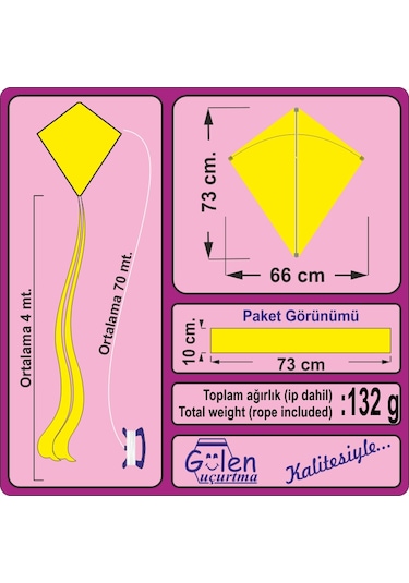 Naylon Elmas Uçurtma - Düz Renk - Orta Boy