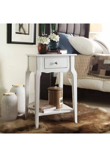 Wooding Masif Beyaz Lake Bonamy Komodin - Yan Sehpa