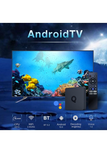 Yaozixa Q1 Android 10.0 Akıllı Tv Kutusu, Allwinner H313 Çip, 2.4g/5g Wifi, Bluetooth 5.2, 4k Çıkış, 2gb+8gb Bellek, Sesli Kumanda, Avrupa Standartı