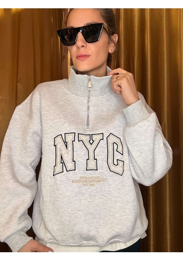Ali Butik Gri Nyc Nakışlı Şardonlu Sweatshirt Gri