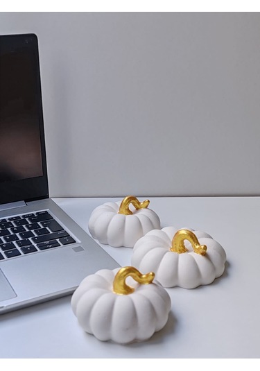 Dekoratif Balkabağı 3'lü Set, Beyaz Altın Saplı El Yapımı, Ev Dekoru, Obje