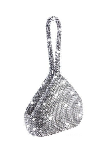 Dofolink Gümüş Büyük Taşlı Gece Çantası - El Kayışıyla Düğün, Parti Ve Özel Etkinlikler İçin Trihedral Şapka Kapanmalı Parlak Clutch GÜMÜŞ