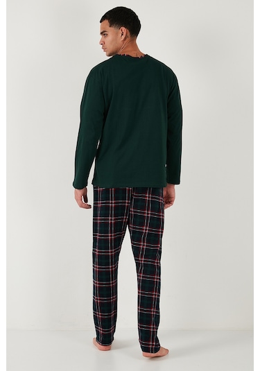 Buratti Pamuklu Regular Fit Bisiklet Yaka Ekoseli Erkek Pijama Takımı 6574001 Yeşil