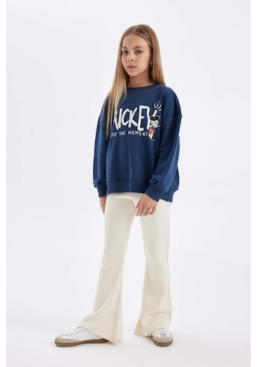 Defacto Kız Çocuk Flare Fit İspanyol Paça Basic Düz Triko Pantolon A6029A824WNER233 Ekru