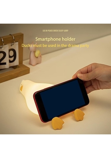 Szypzstore Yatan Ördek Gece Lambası, Led Ördek Lambası, Sevimli Işık Ördek, Silikon Kısılabilir Bebek Odası Gece Lambası 48sr75 Beyaz