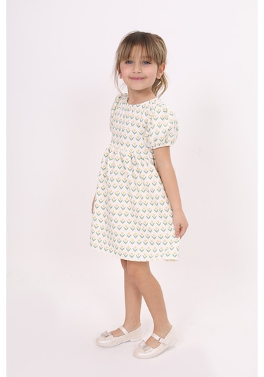 Toontoy Kız Çocuk Lale Desenli Elbise Sarı
