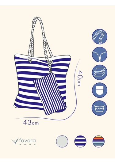 Favora Cüzdan Hediyeli Kadın Plaj Çantası - Lacivert