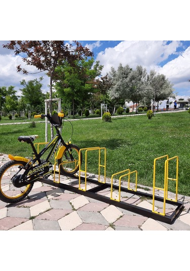 Bisiklet Park Alanı Apartman Bisiklet Park Yeri Metal 5'li Sarı - Siyah