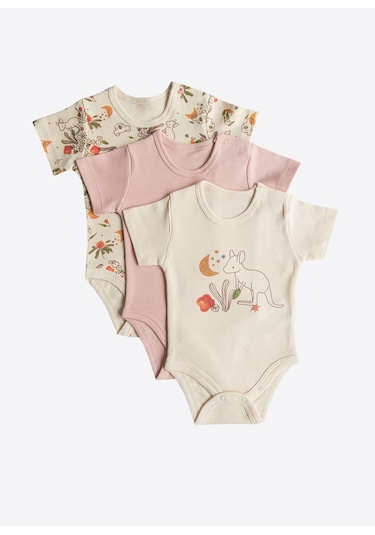 Kitikate Organik Happy Koala 3'lü Kısa Kol Body Pembe Pembe
