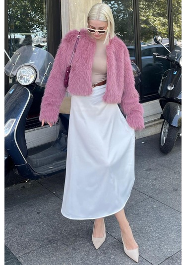 Madmext Pembe Bisiklet Yaka Kadın Suni Kürk Mont Mg2176 Pembe