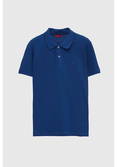 D's Damat Ds Damat Regular Fit Saks Mavi Pike Dokulu %100 Pamuk Kıvrılmaz Polo Yaka Nakışlı T-shirt 4HC14ORT51000 Saks Mavi