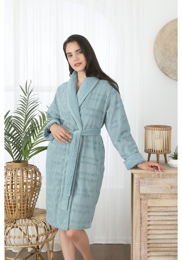 Sadem Organik Spruce Şal Yaka Bornoz Mint