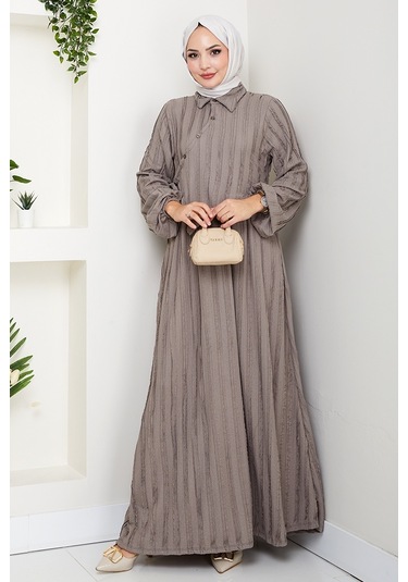 Çapraz Bağlamalı Bürümcük Elbise 1617 - Gri Gri