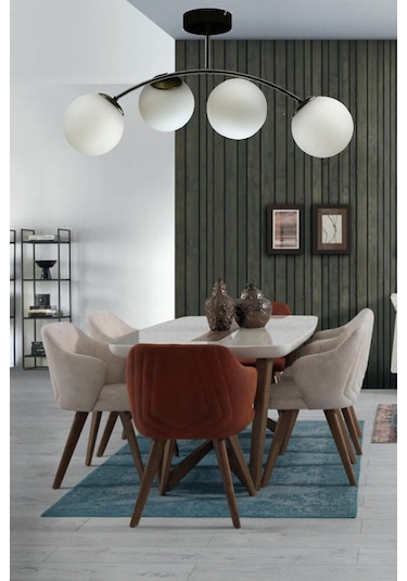 Veronika Modern Globe Kapalı Camlı 4lü Avize Beyaz - Siyah