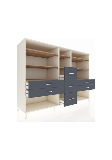 Kronos Dolap 8 Raflı 7 Çekmeceli 220x59x163 Aytaşı-çam/antrasit Aytaşı-çam/antrasit