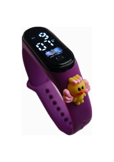 Renkli Led Ekranlı Silikon Kordonlu Kol Saati Mor Civciv