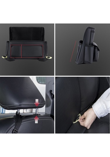 Gajeena Araç İçi Çok Amaçlı Organizer, Sıkı Tutuşlu Koltuk Arası Saklama Çantası Ve Mendil Kutusu - H706 Siyah Deri Desenli