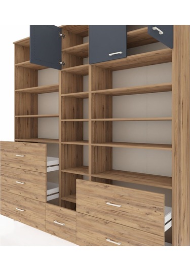 Hyperion Dolap 17 Raflı 6 Çekmeceli 3 Kapaklı 220x44x243 Çam-antrasit/çam Antrasıt/atlas Çam