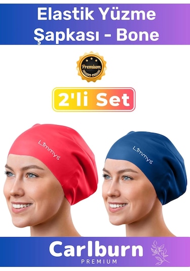 Premium Su Geçirmez Sızdırmaz Renkli Silikon Yüzücü Havuz Deniz Bone Elastik Yüzme Şapkası 2'li Set Çok Renkli