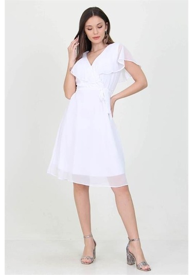 Kadın Şifon Mezuniyet Elbisesi Dpry8081 BEYAZ Beyaz