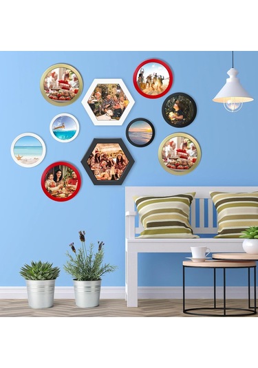 Lemestar Ahşap Altıgen Duvar Foto Çerçevesi Seti - 2 Adet, Ev Ofis Dekorasyonu, Kolay Kurulum, Özel Anılarınızı Gösterin