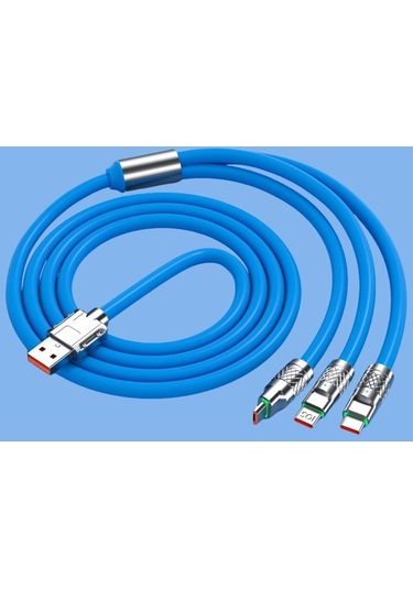 Kutulu 3 Şarj Aleti 1 Arada Çinko Alaşım Hızlı Şarj Kablosu Mavi 3 İn 1 4434