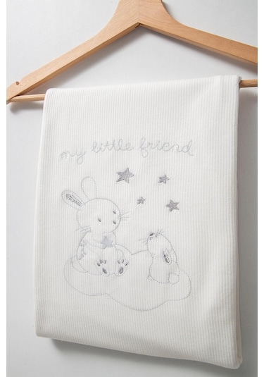 Sevimli Buluttaki Tavşan Desenli 10 Parça Kutulu Yenidoğan Hastane Çıkışı Zıbın Seti Ekru