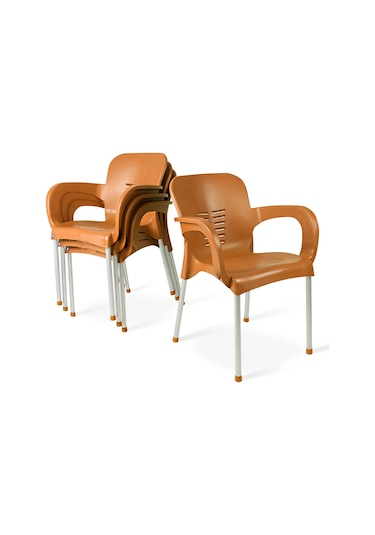 Hesaplimagazam 4 Adet Metal Ayaklı Plastik Sandalye 6 Renk Kollu Koltuk