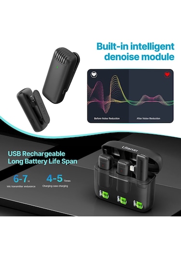 Ulanzi J12 Kablosuz Lightning Apple Uyumlu iPhone İkili Yaka Mikrofonu 2885