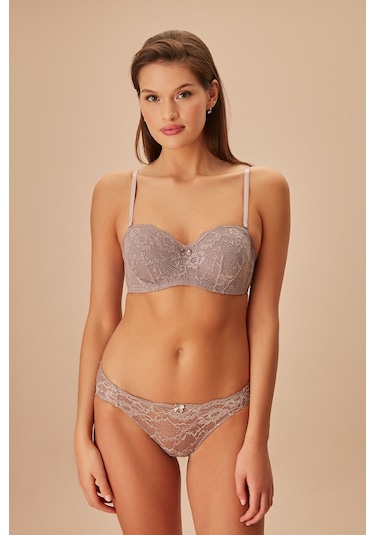 Suwen Lacy Yarı Destekli Straplez Sütyen Sw8371100 Vizon
