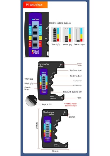 Pil Ölçüm Cihazı Doğrudur Ve Led'in Taşınması Kolaydır. 1 Adet